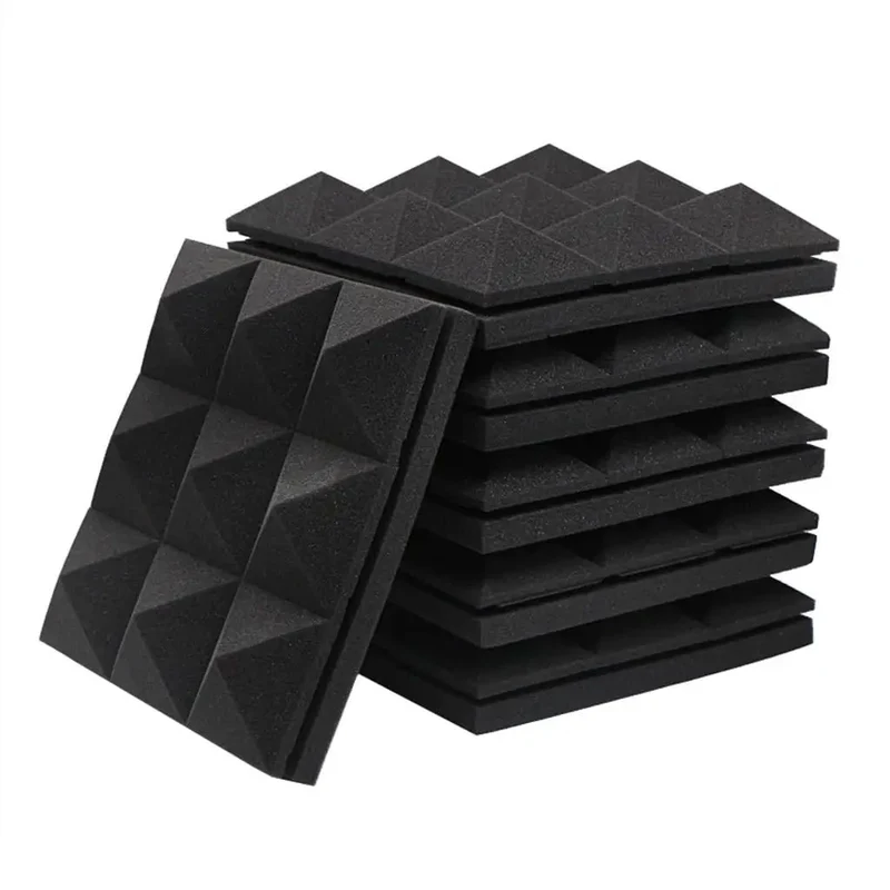 Rock Solid Acoustic Foam Panels 6 Pack Pyramid Soundproof Wall Decor 12X12X2 Inch Flame Retardant Dampening Treatment Block Studio Home Room Echo Reverb Bass