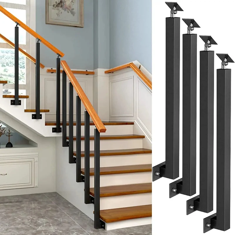 Heavy Duty Black Wrought Iron Railing Columns Featuring Adjustable 270 Degree Swivel Mounting For Outdoor Deck Stairs And Patio Walkway Projects Built Tough Side Installed Balusters With A Sleek Powder Coated Finish That Looks Sharp And Gets The Job Done