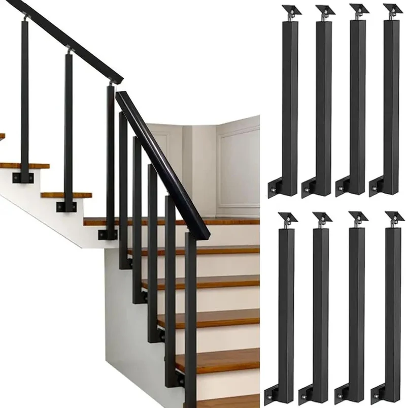 Built Tough Matte Black Wrought Iron Deck Spindles With A Rock Solid 270 Degree Adjustable Side Mount Railing Post For Easy Stair Setup Or Patio Deck Glow Up Pack Of 8