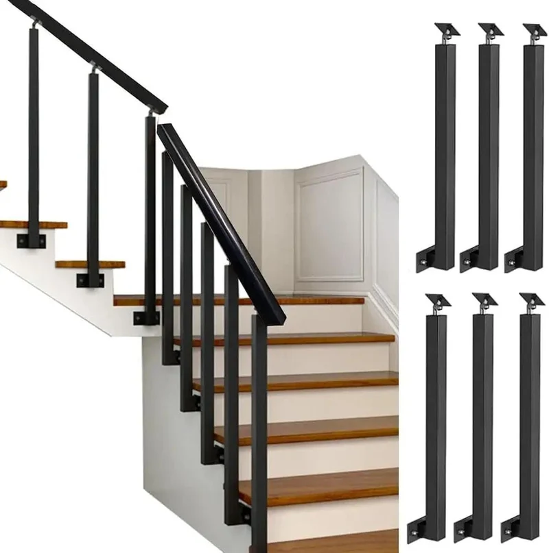 Rock Solid Heavy Duty Wrought Iron Side Mount Deck Spindle Railing Post 85Cm Black Rust Proof 6 Pack All Weather Outdoor Balcony Stair Guard Safety Rail Kit
