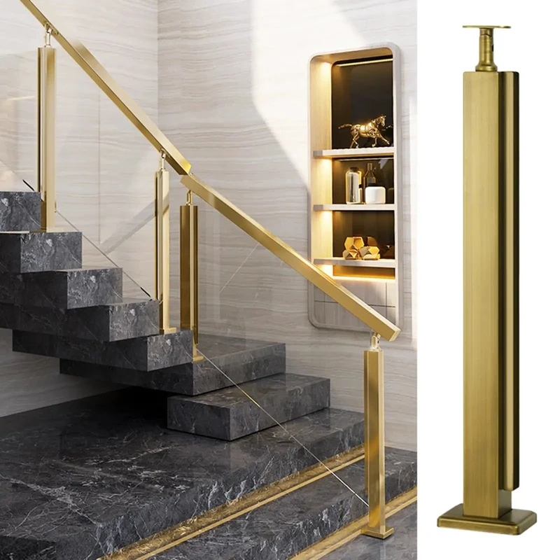 Hella Sturdy Gold Stainless Steel Deck Railing Posts For 10Mm To 12Mm Glass Panels Chef Kiss Finish Patio Guardrail Kit That Installs Smooth And Stays Super Solid Indoors Or Outdoors