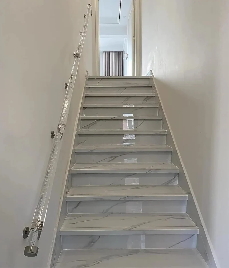 Crystal Clear Acrylic Stair Handrail With Chrome Brackets Delivers Hella Strong Safety Support For Indoor Homes Featuring Nonslip Transparent Pipe Handles In Multiple Custom Lengths Ideal For Elderly And Kids Wall Railing