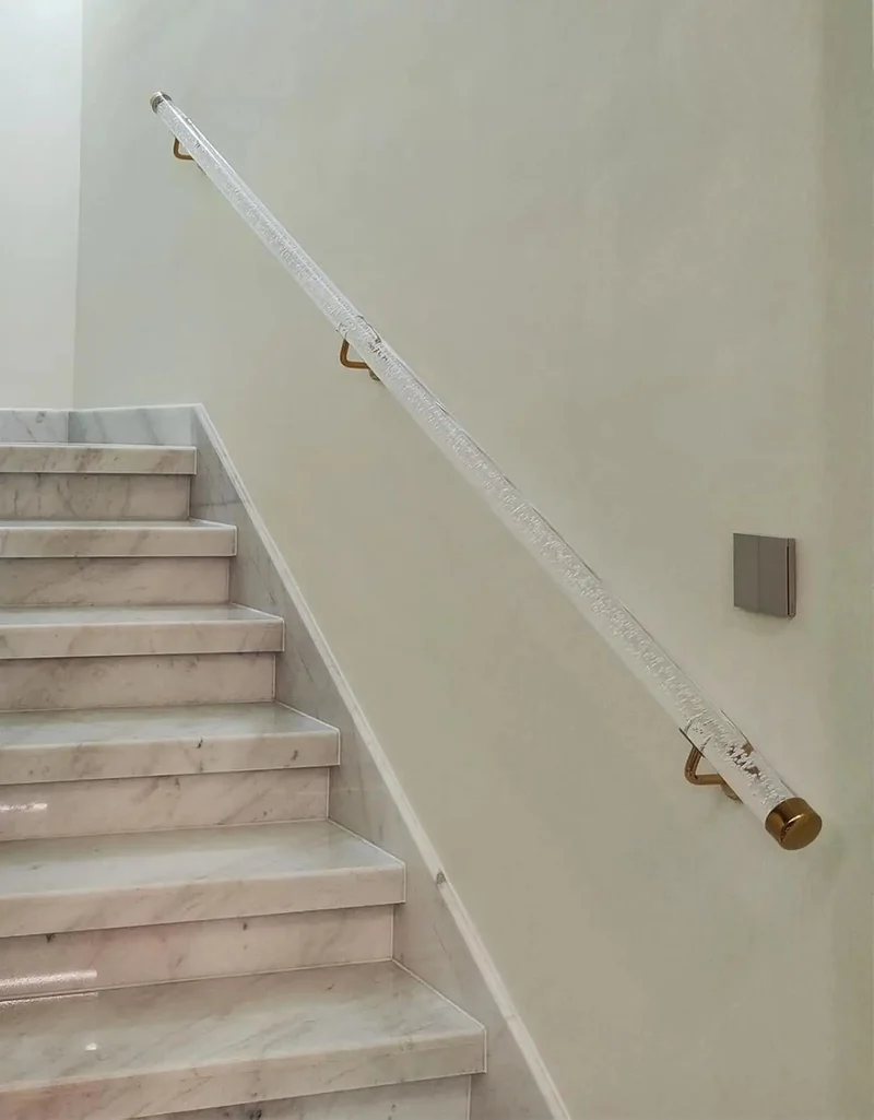 Heavy Duty Clear Acrylic Stair Handrail With Glossy Gold Brackets Non Slip Wall Mount Banister For Interior Steps Super Grippy Safety Railing For Home Projects
